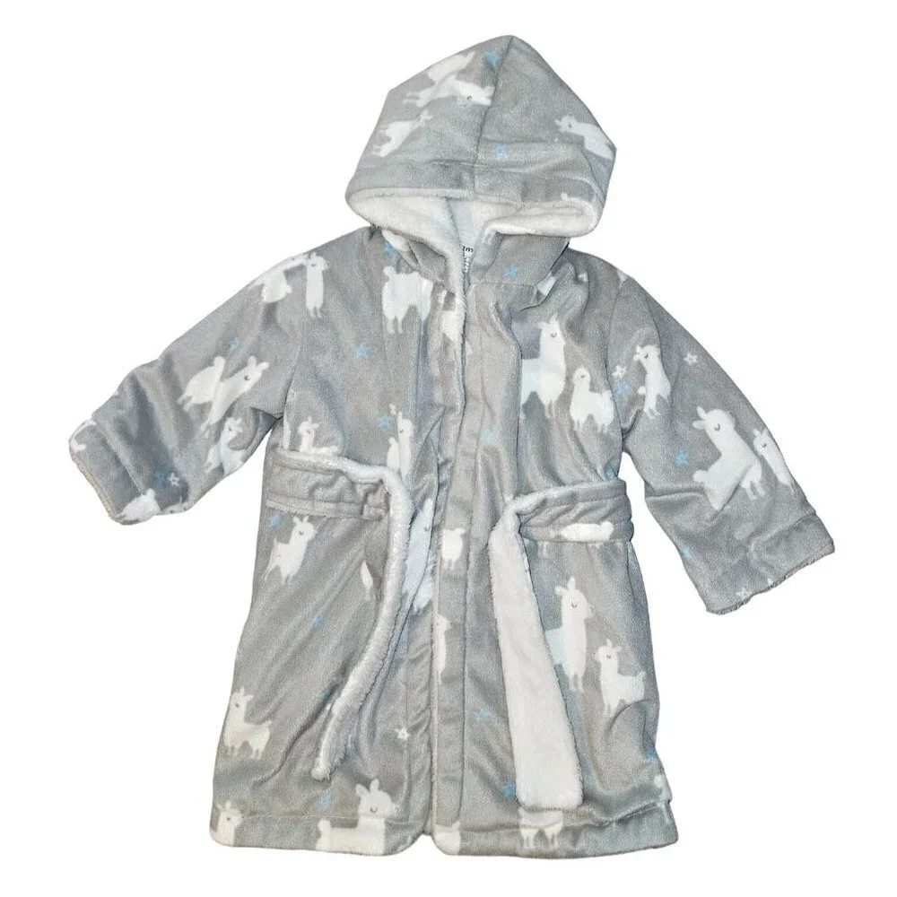 Blanekts & Beyond Llama Bathrobe‎ Unisex Baby 12 M Grey Blue Stars Animals NEW